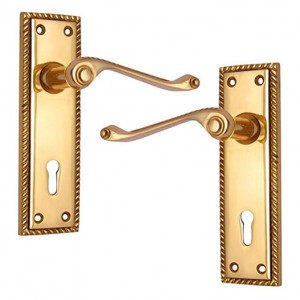 "Abiram" Brass Door Handle with Plate 